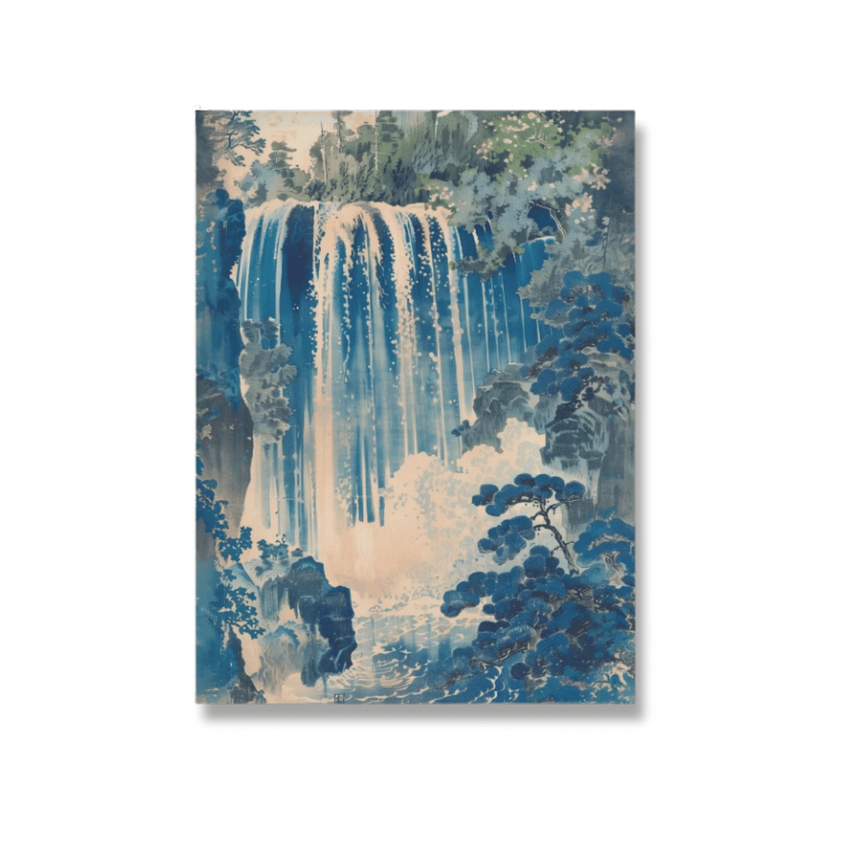 Indigo Cascade Japanese Landscape Canvas Print