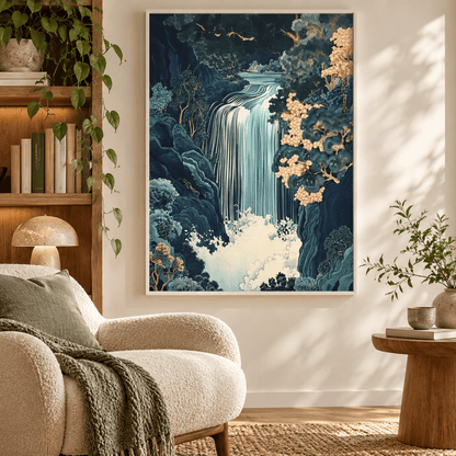 Ivory Blossom Falls Japanese Landscape Canvas Print