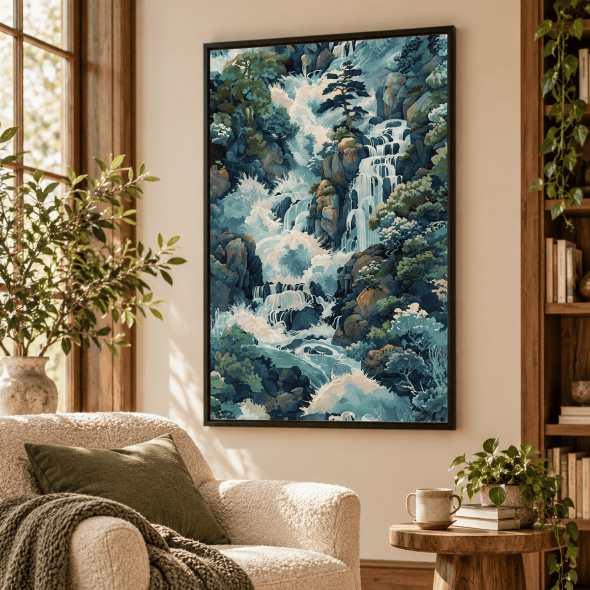 Emerald Torrent Japanese Canvas Print