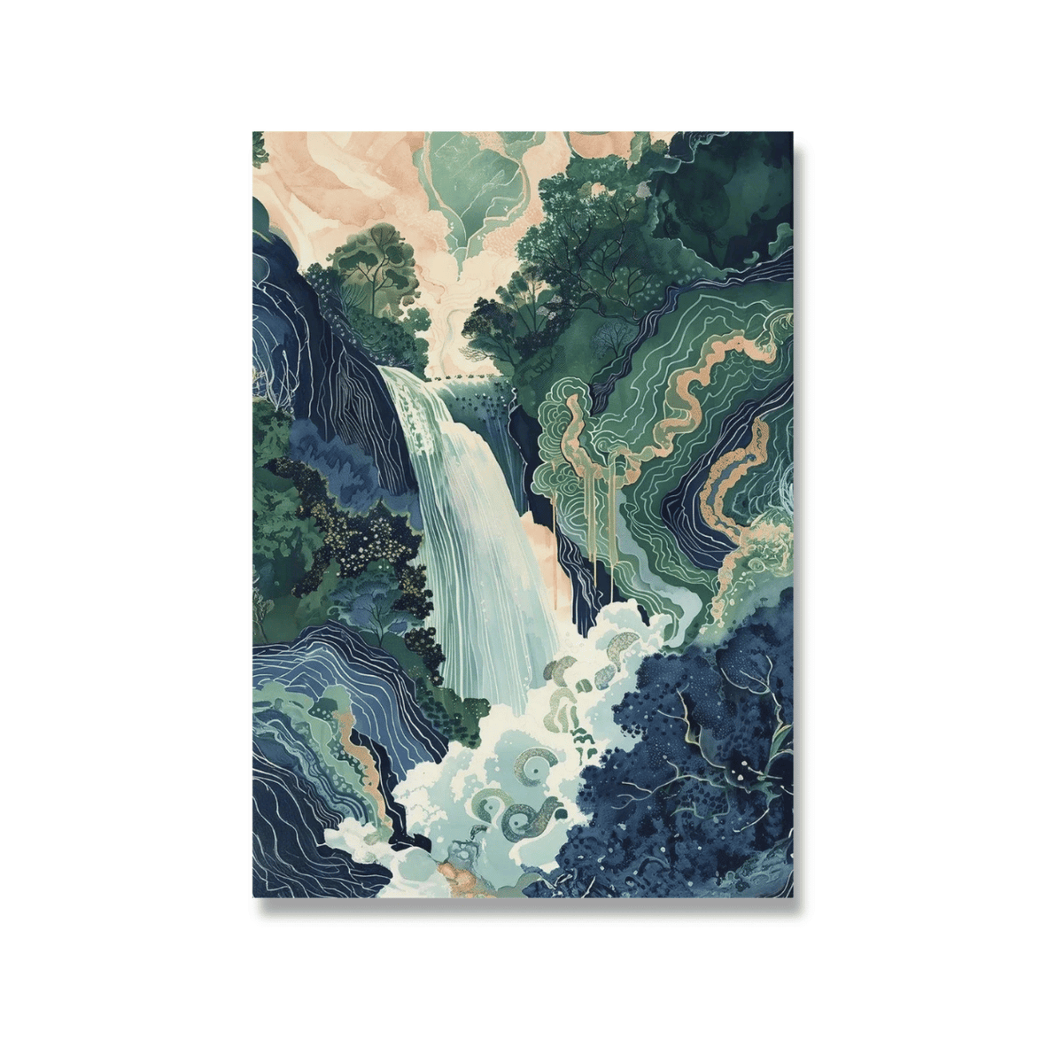 Emerald Veil Japanese Waterfall Canvas Print
