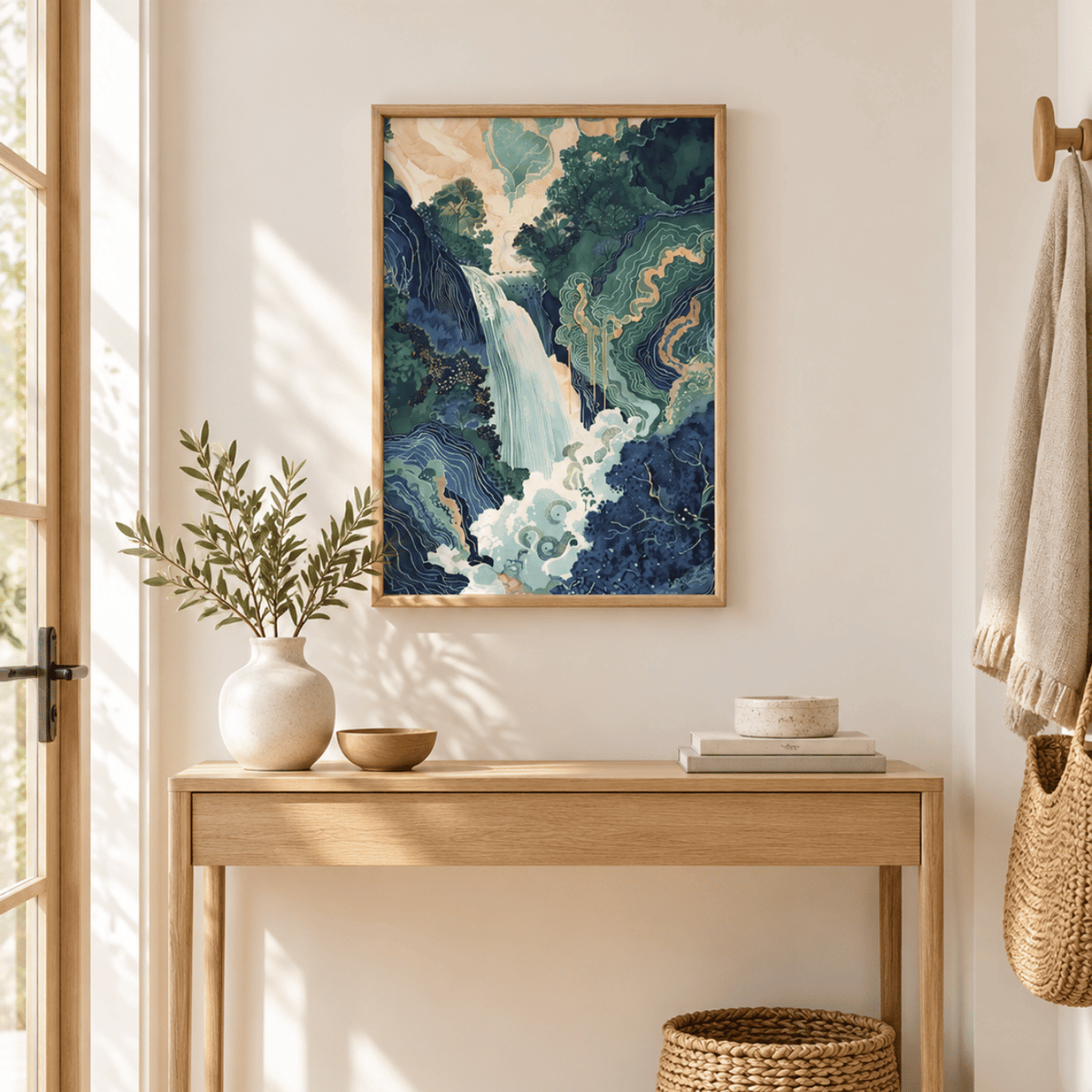Emerald Veil Japanese Waterfall Canvas Print