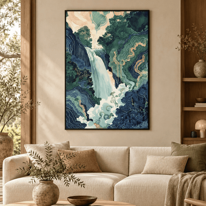 Emerald Veil Japanese Waterfall Canvas Print