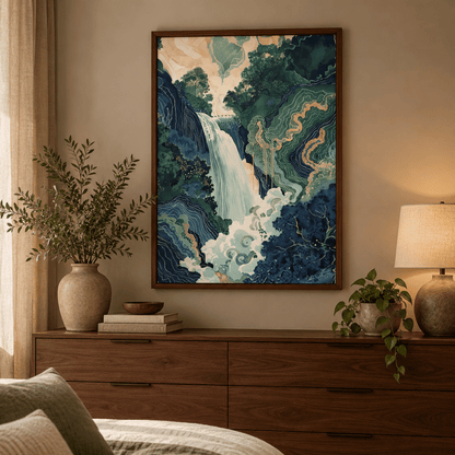 Emerald Veil Japanese Waterfall Canvas Print