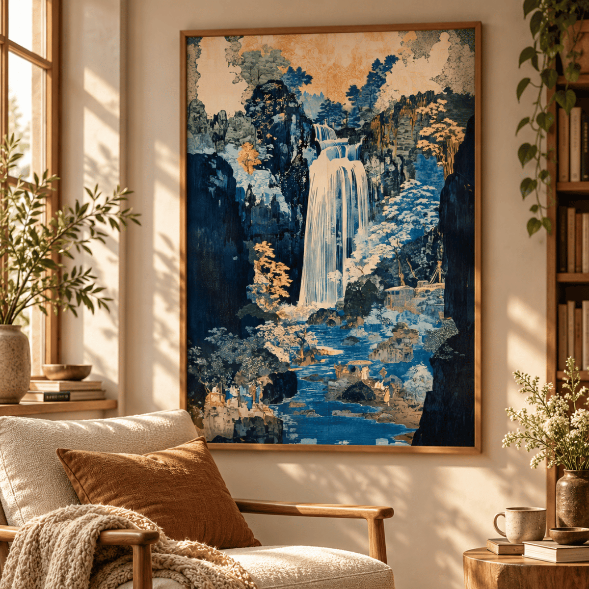 Blue Sanctuary Japanese Waterfall Canvas Print