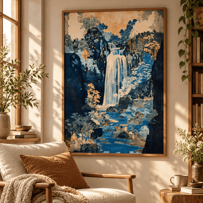 Blue Sanctuary Japanese Waterfall Canvas Print