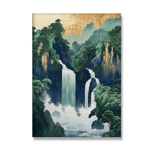 Golden Peaks Japanese Waterfall Canvas Print