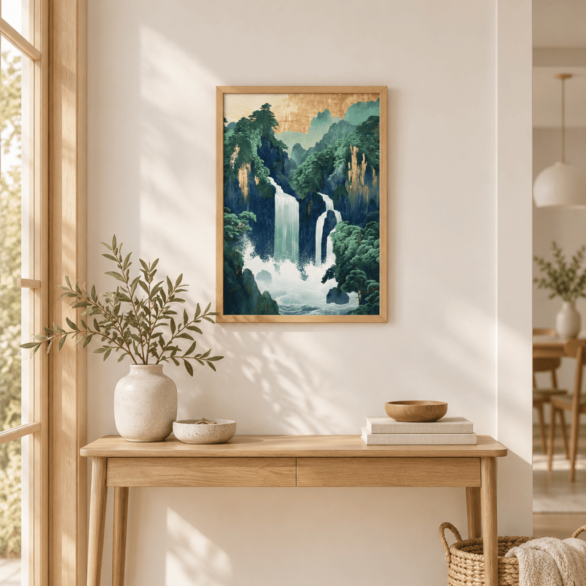 Golden Peaks Japanese Waterfall Canvas Print