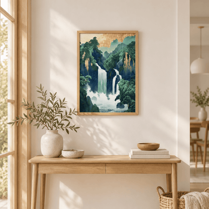 Golden Peaks Japanese Waterfall Canvas Print