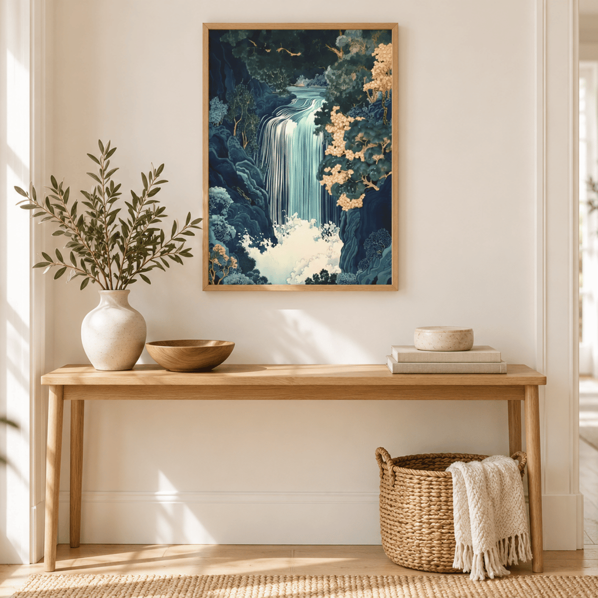 Ivory Blossom Falls Japanese Landscape Canvas Print