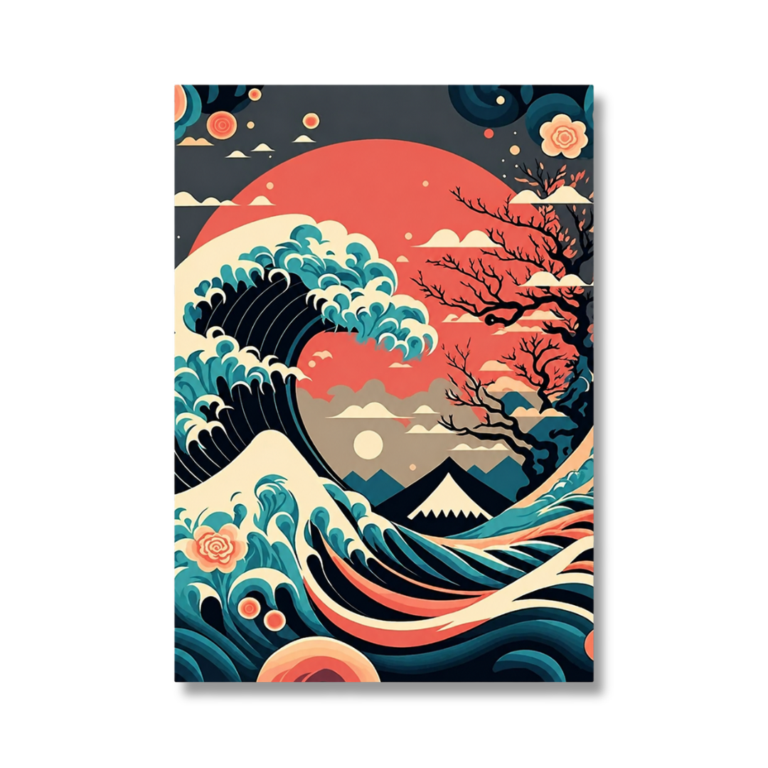 Japanese Great Wave Red Sun Canvas Print