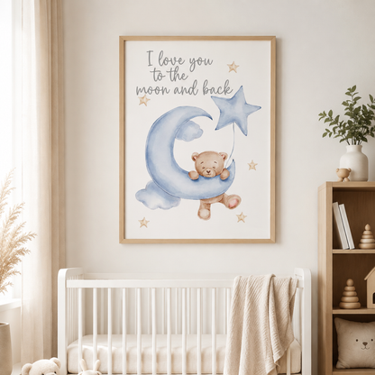 Moonlight Teddy Nursery Canvas Print