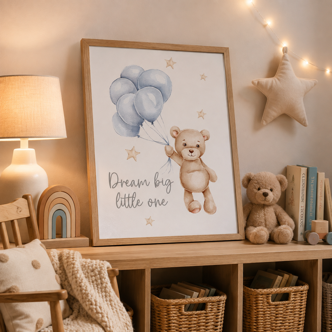 Dream Big Teddy Balloon Nursery Canvas Print