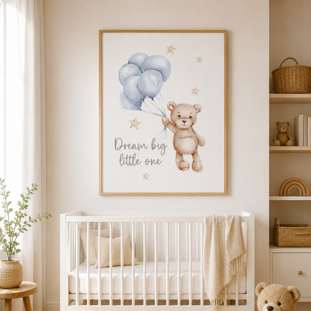 Dream Big Teddy Balloon Nursery Canvas Print