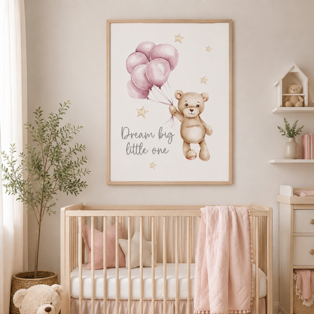 Dream Big Pink Teddy Balloon Canvas Print