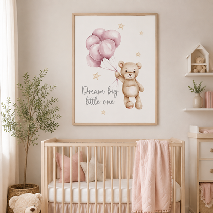 Dream Big Pink Teddy Balloon Canvas Print