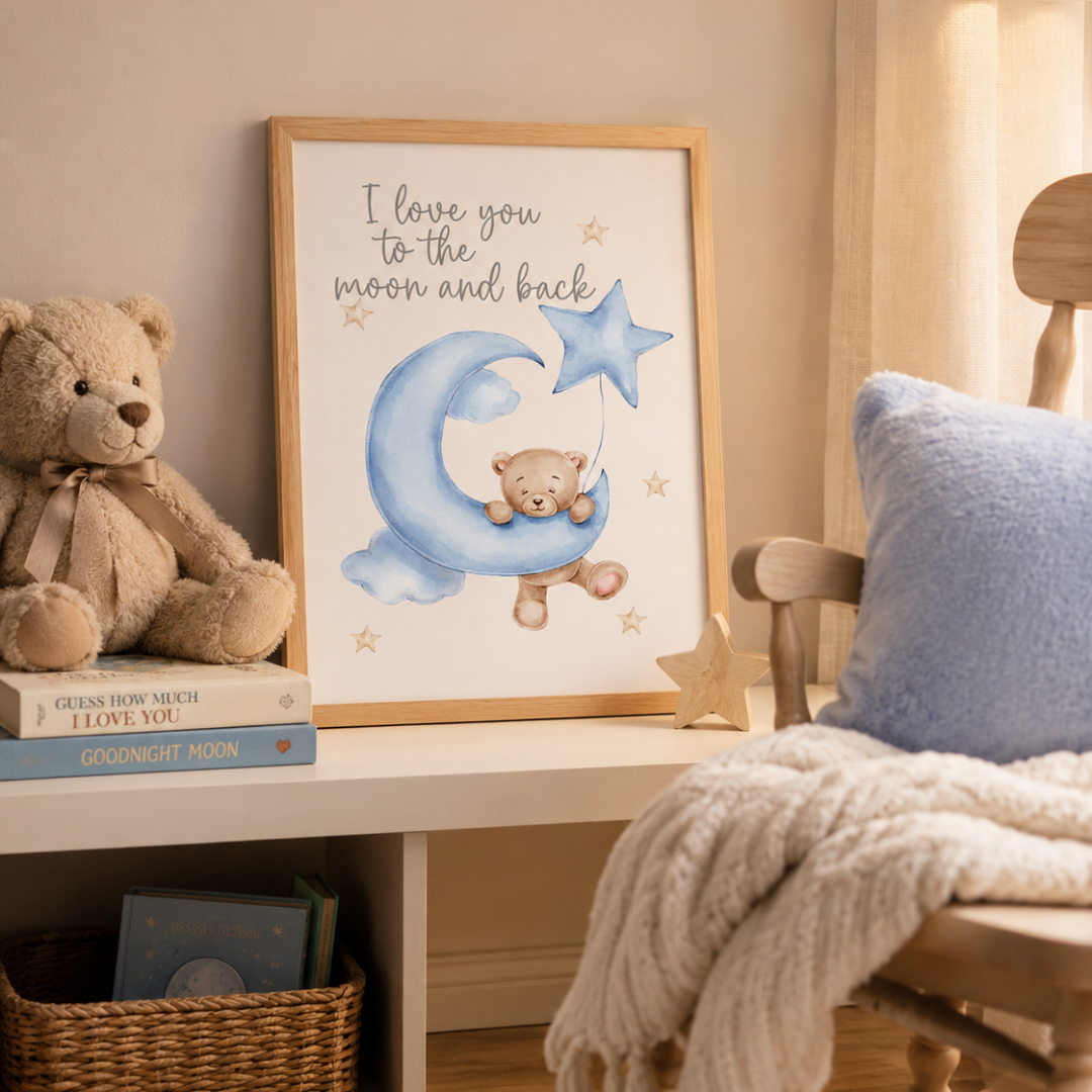 Moonlight Teddy Nursery Canvas Print