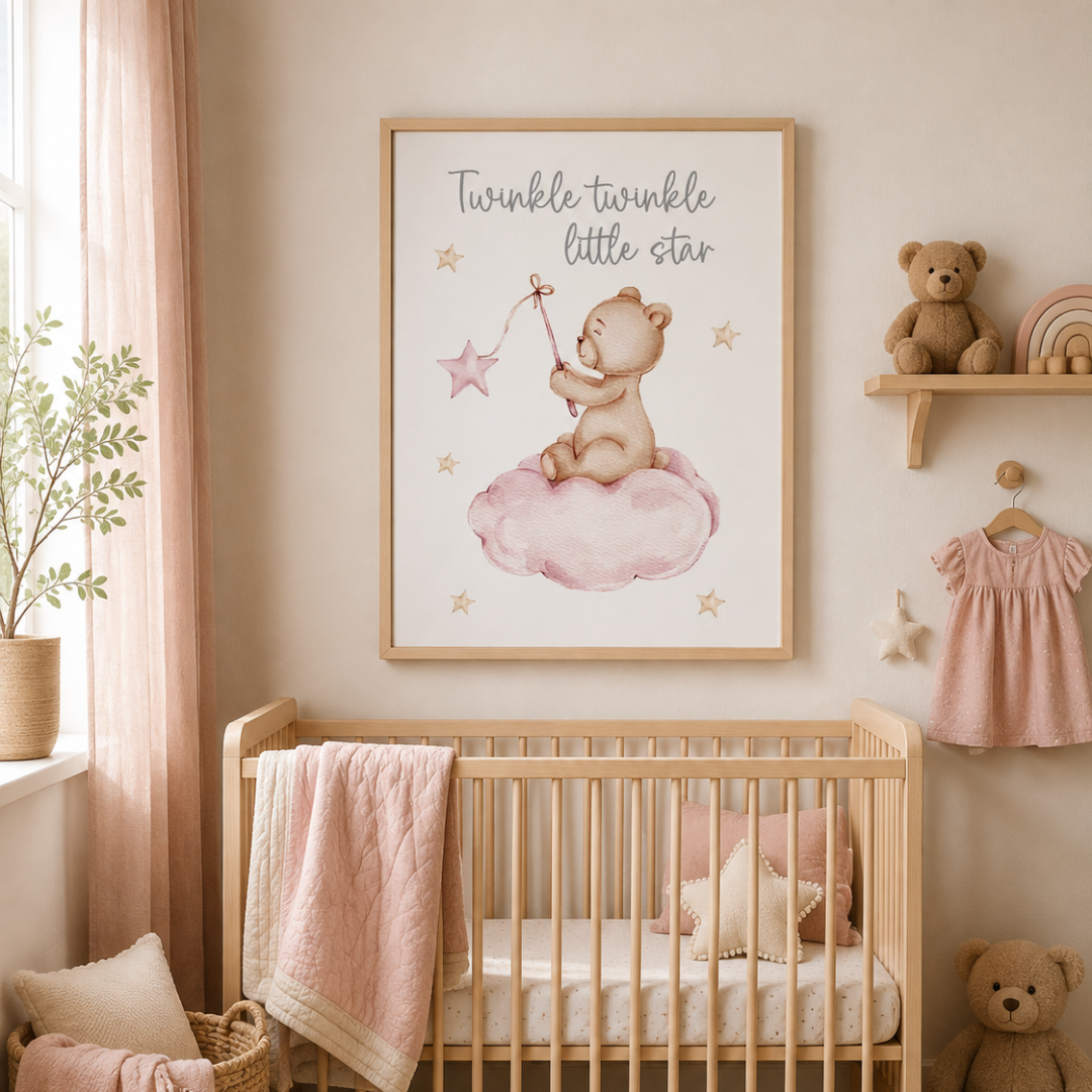 Twinkle Little Star Pink Teddy Canvas Print