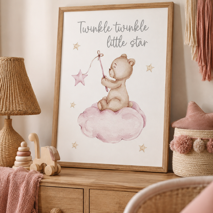 Twinkle Little Star Pink Teddy Canvas Print