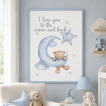 Moonlight Teddy Nursery Canvas Print