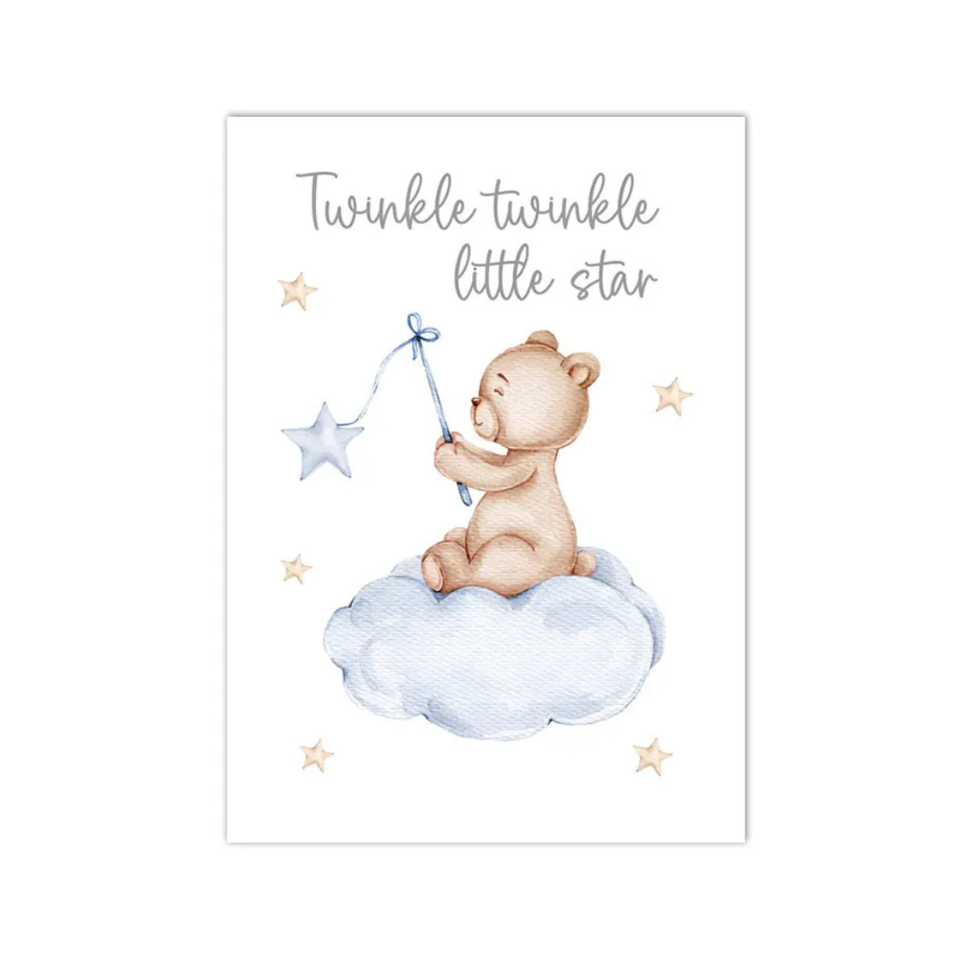 Twinkle Teddy Star Nursery Canvas Print