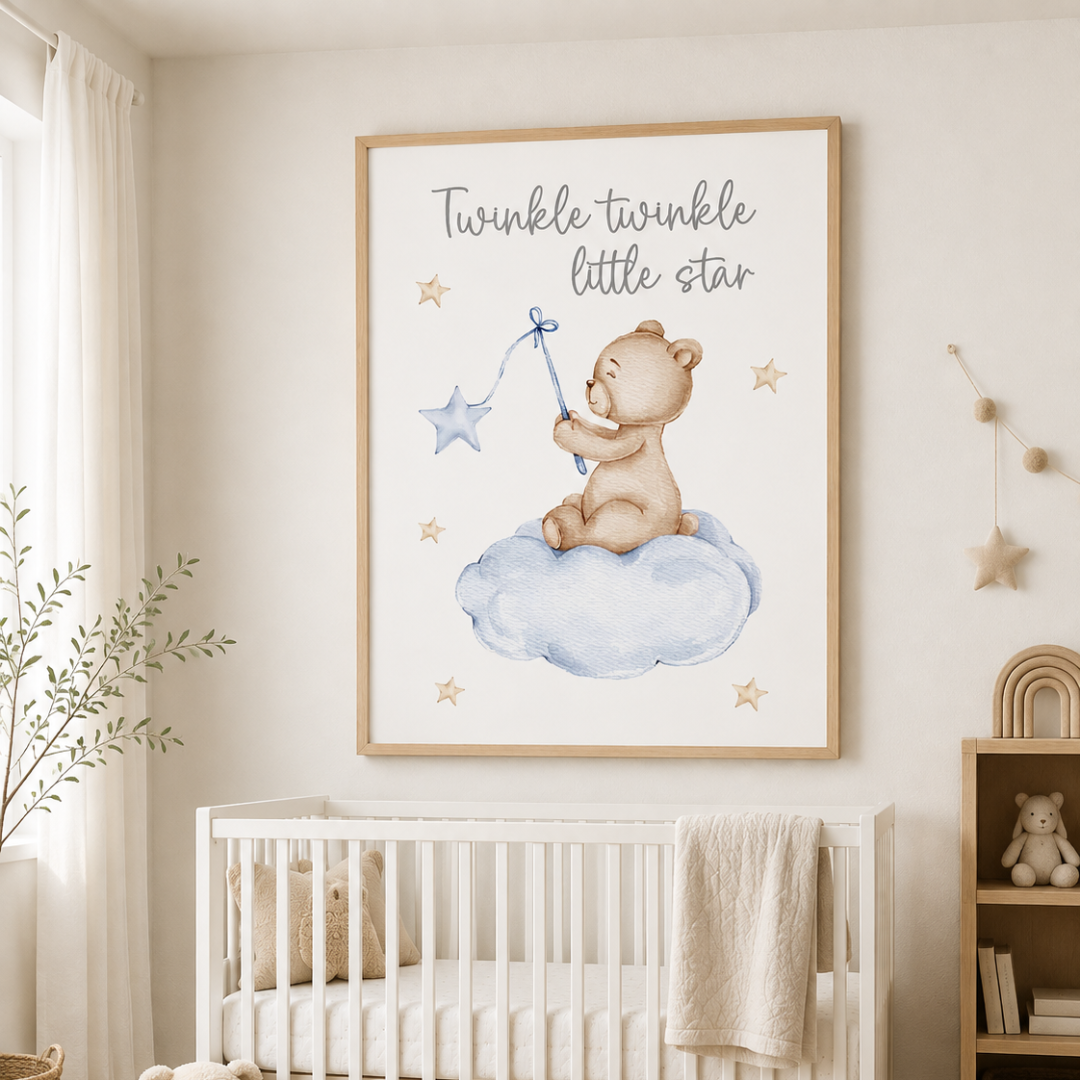 Twinkle Teddy Star Nursery Canvas Print