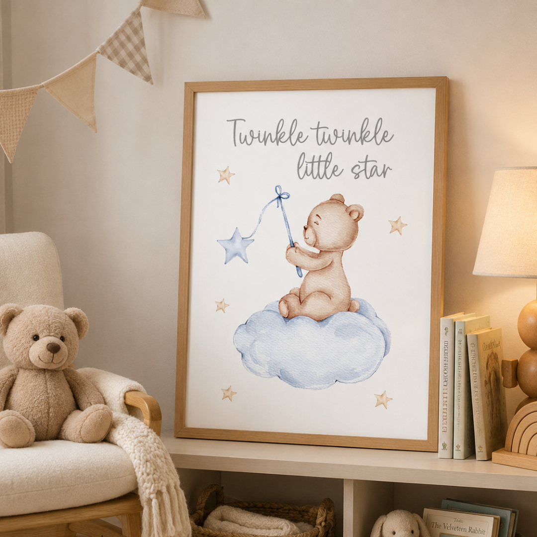 Twinkle Teddy Star Nursery Canvas Print