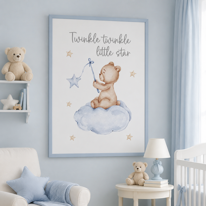 Twinkle Teddy Star Nursery Canvas Print