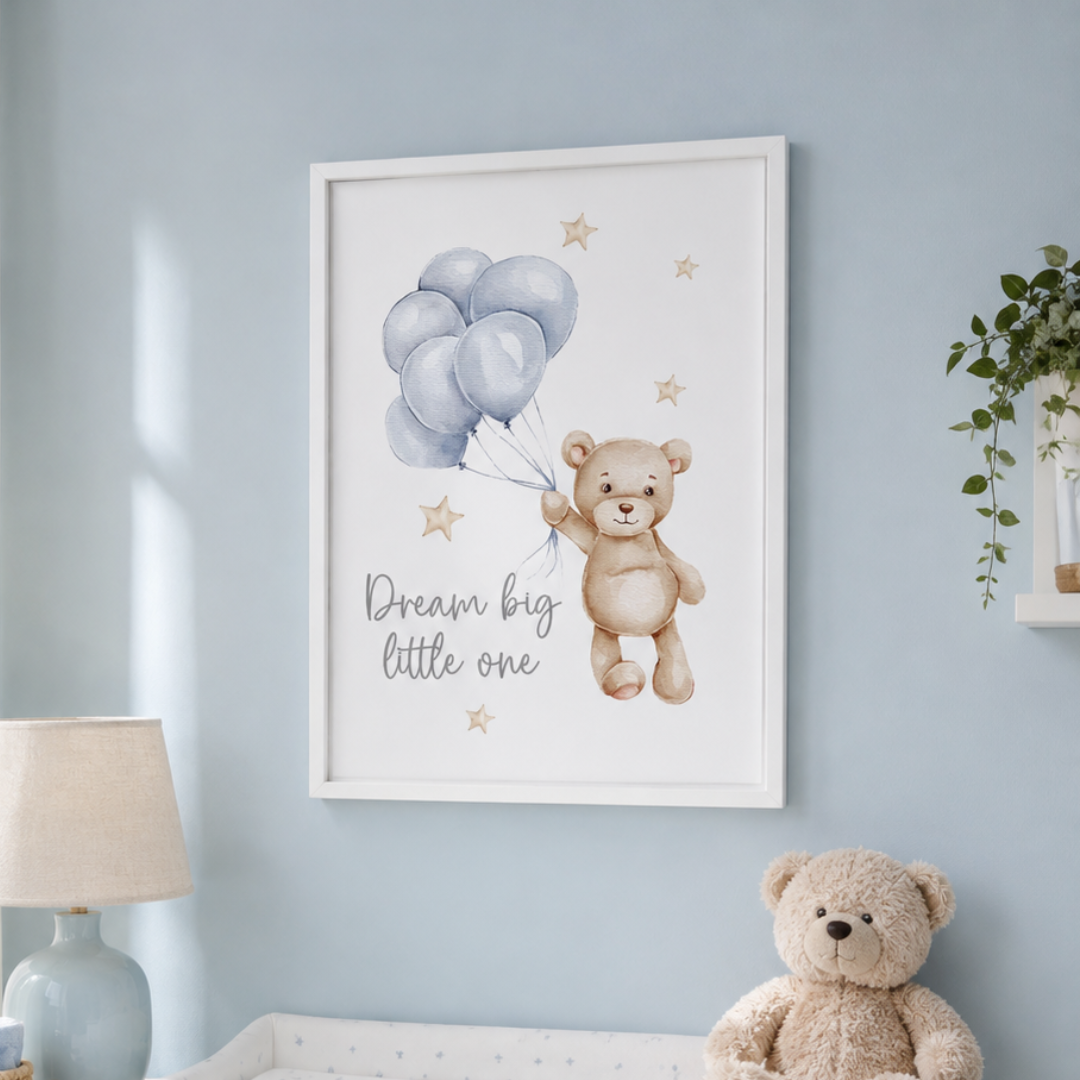 Dream Big Teddy Balloon Nursery Canvas Print