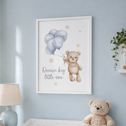 Dream Big Teddy Balloon Nursery Canvas Print