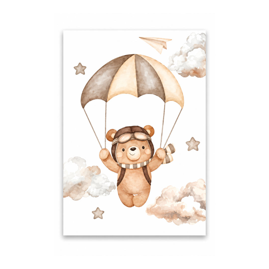 Skybound Teddy Parachute Canvas Print