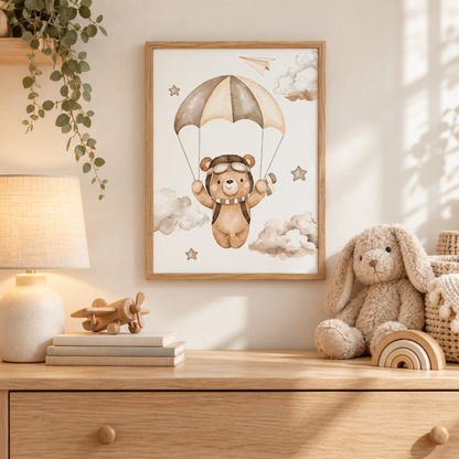 Skybound Teddy Parachute Canvas Print
