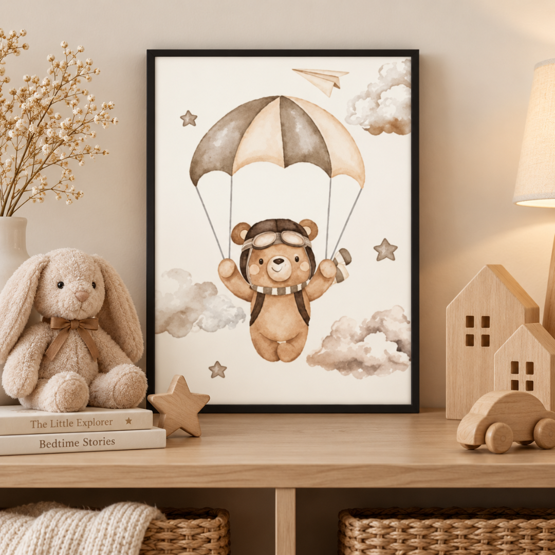 Skybound Teddy Parachute Canvas Print