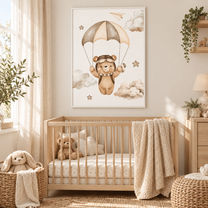 Skybound Teddy Parachute Canvas Print