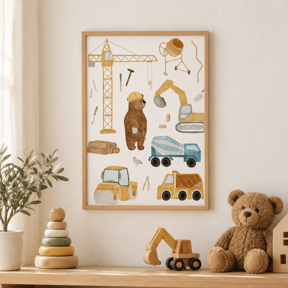 Little Builder Bear Canvas Print