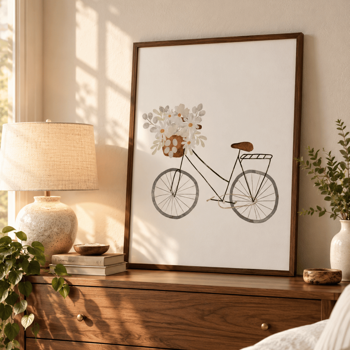Daisy Bicycle Basket Canvas Print