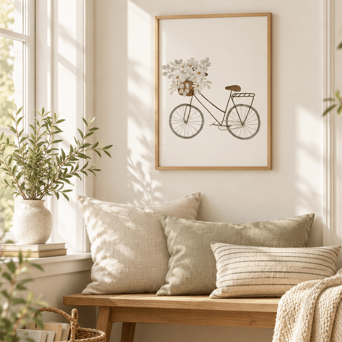 Daisy Bicycle Basket Canvas Print