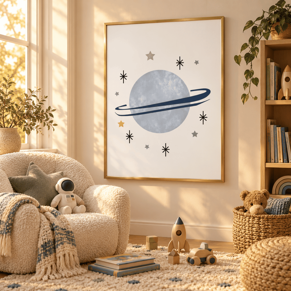 Starlit Saturn Nursery Canvas Print