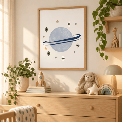 Starlit Saturn Nursery Canvas Print
