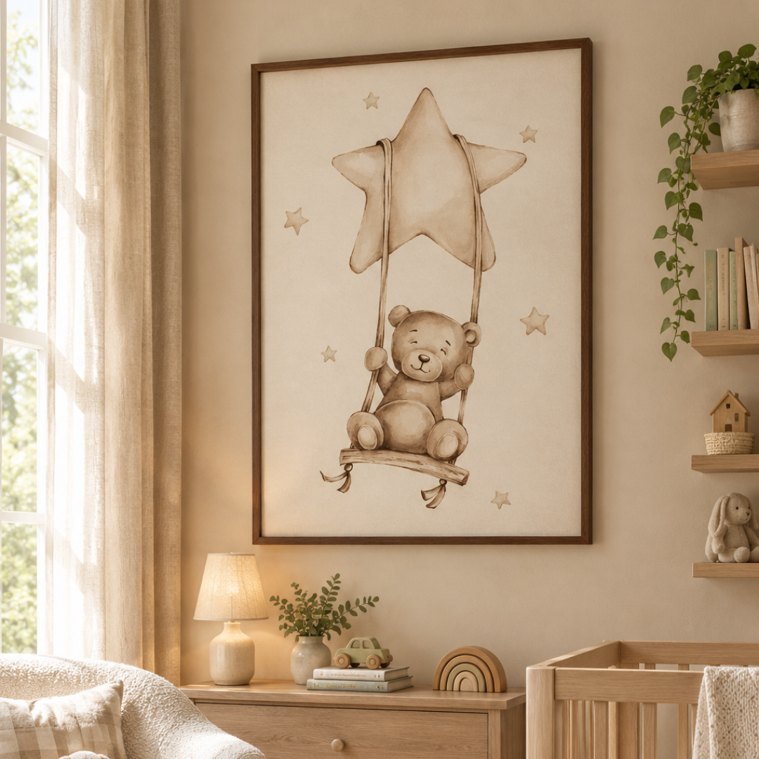 Star Swing Teddy Bear Canvas Print