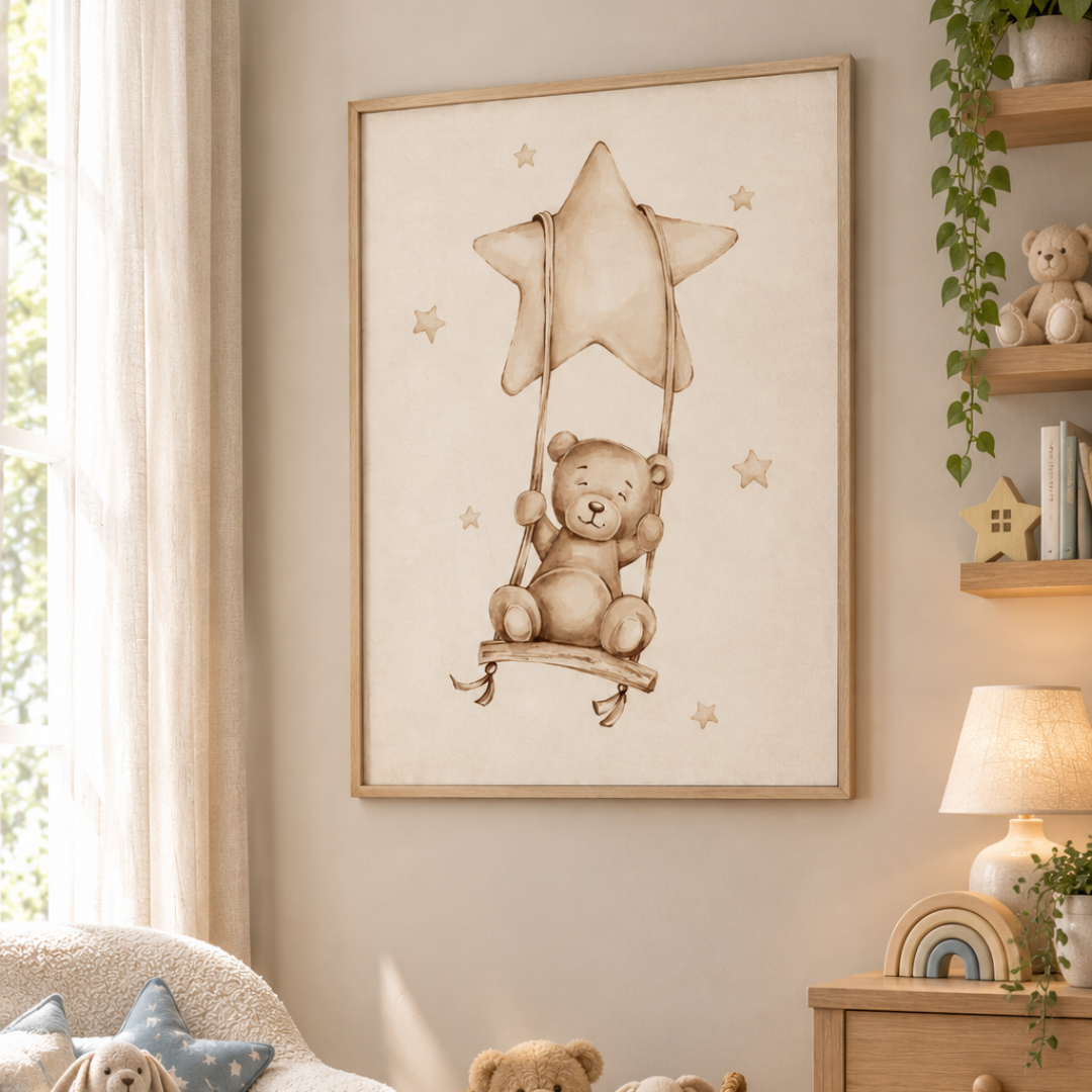 Star Swing Teddy Bear Canvas Print