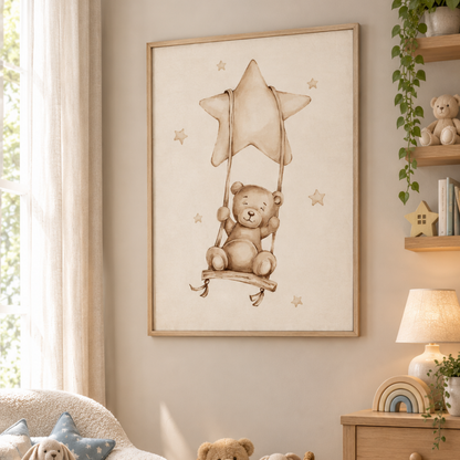 Star Swing Teddy Bear Canvas Print