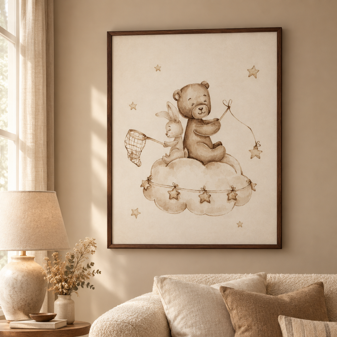 Starlight Catchers Bear And Bunny Canvas Print