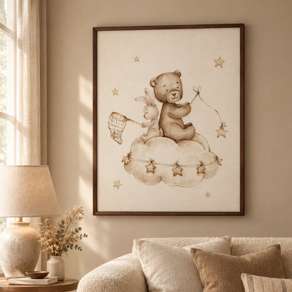 Starlight Catchers Bear And Bunny Canvas Print