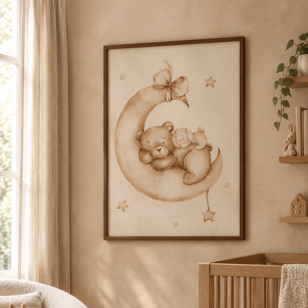 Moonlit Cuddles Bear Canvas Print