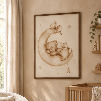 Moonlit Cuddles Bear Canvas Print