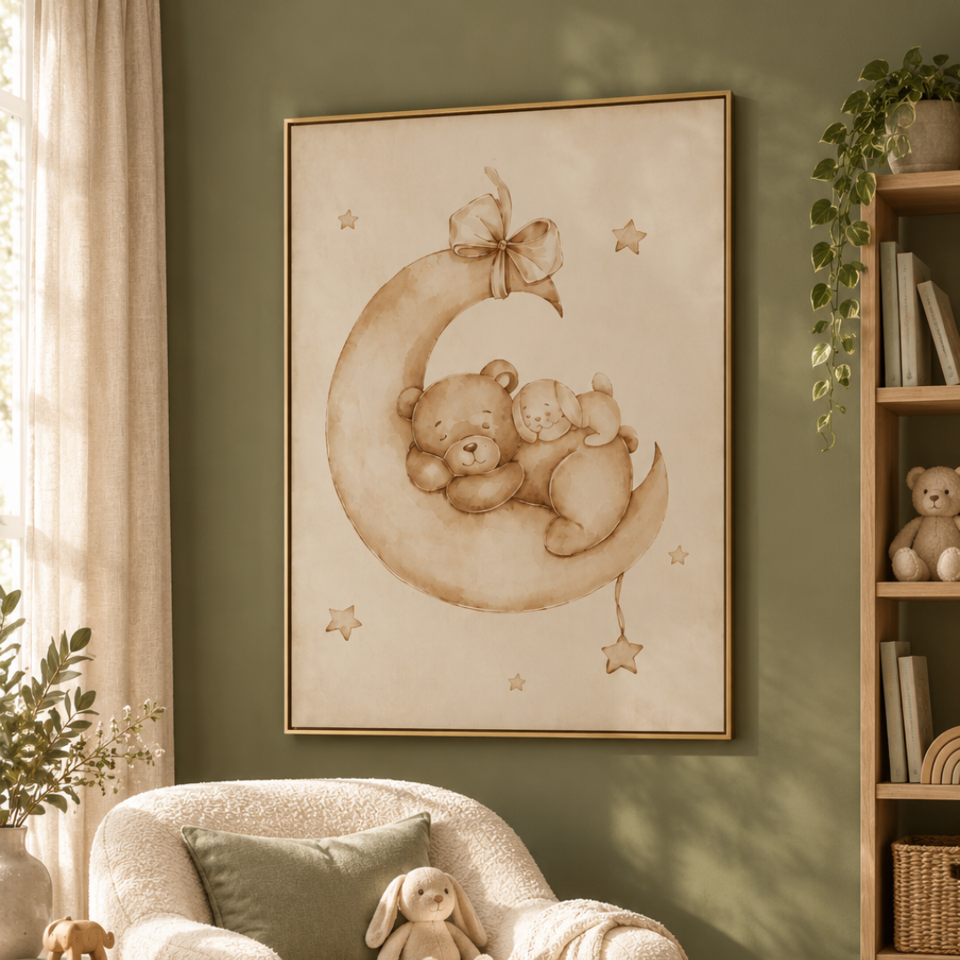 Moonlit Cuddles Bear Canvas Print