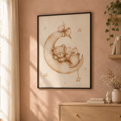 Moonlit Cuddles Bear Canvas Print