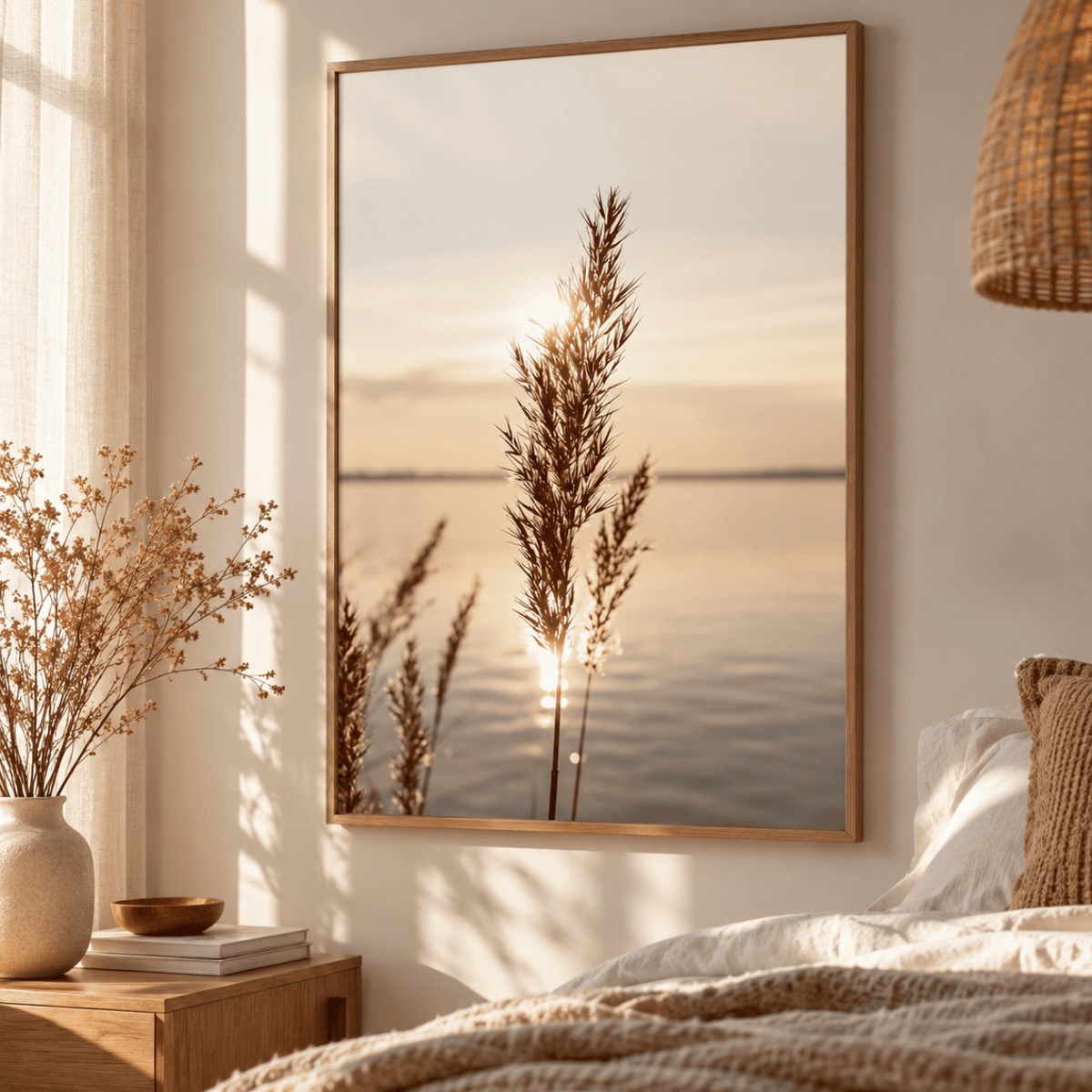 Sunlit Reeds Waterside Canvas Print