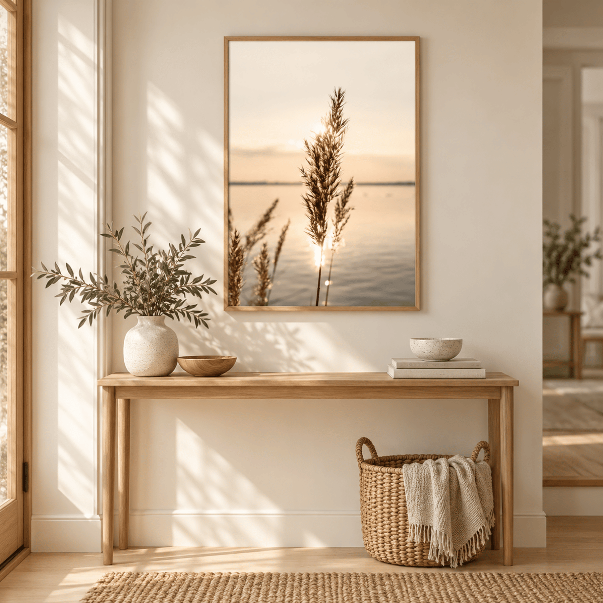 Sunlit Reeds Waterside Canvas Print
