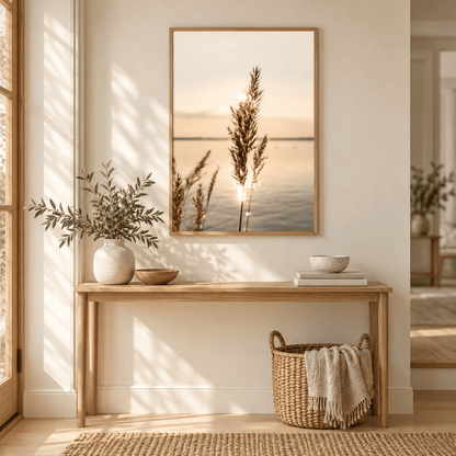 Sunlit Reeds Waterside Canvas Print